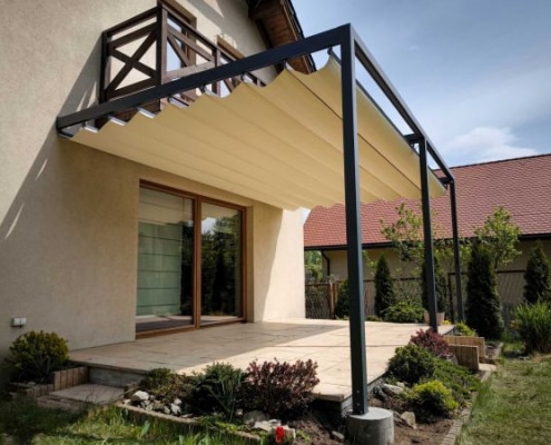 wandmodell2a Baldachinsonnensegel in einer Alukonstruktion als Wandmodell mit 2 vorderen Stehern