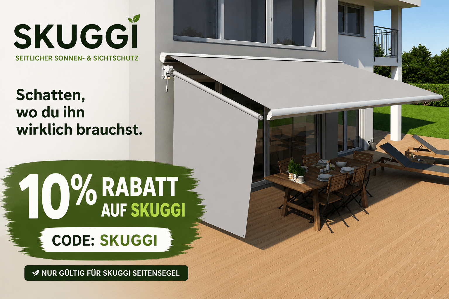Seitensegel Skuggi – seitlicher Sonnenschutz für Terrasse und Balkon