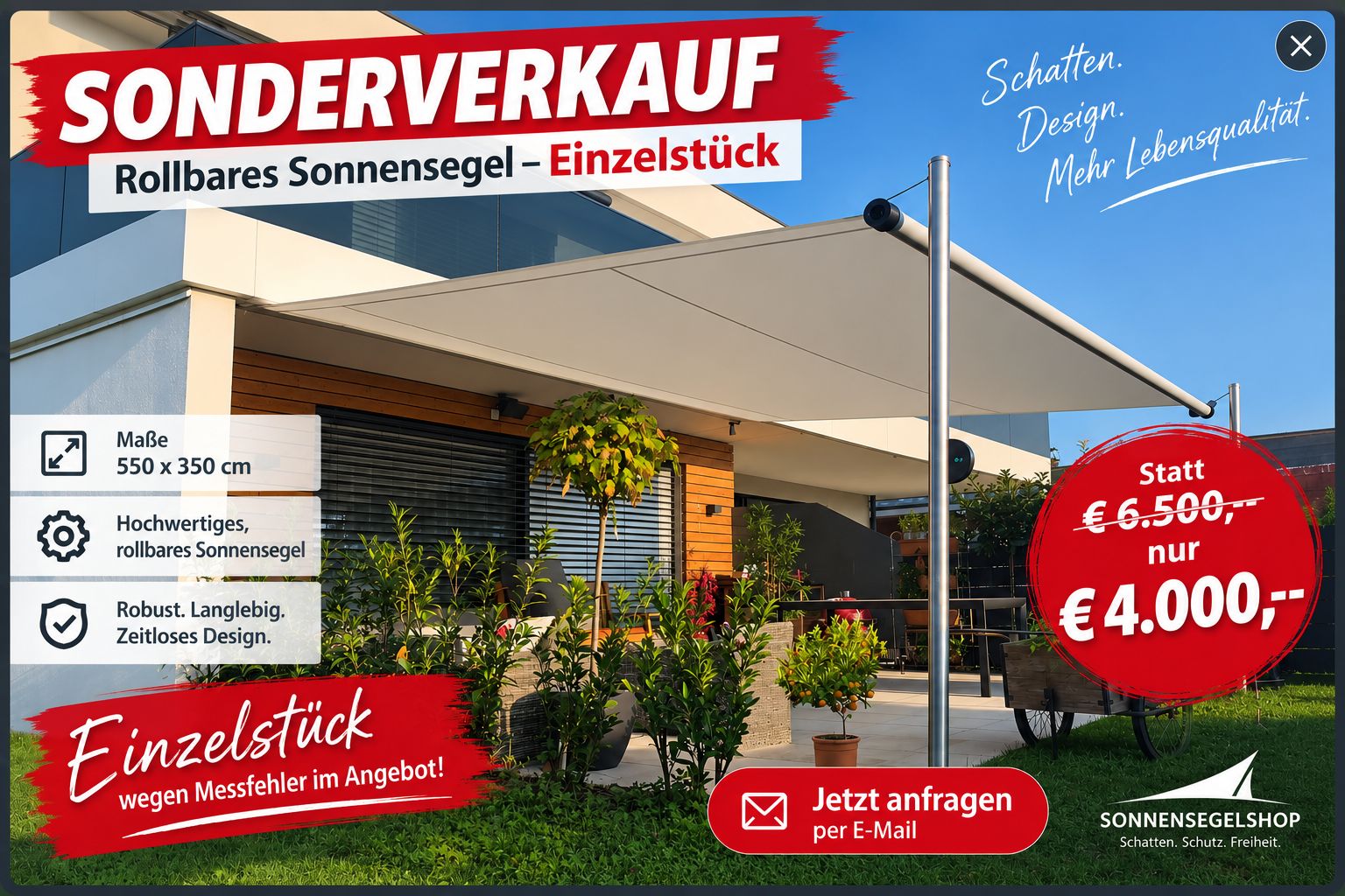 Sonderverkauf Rollsonnensegel Einzelstück 550 x 350 cm