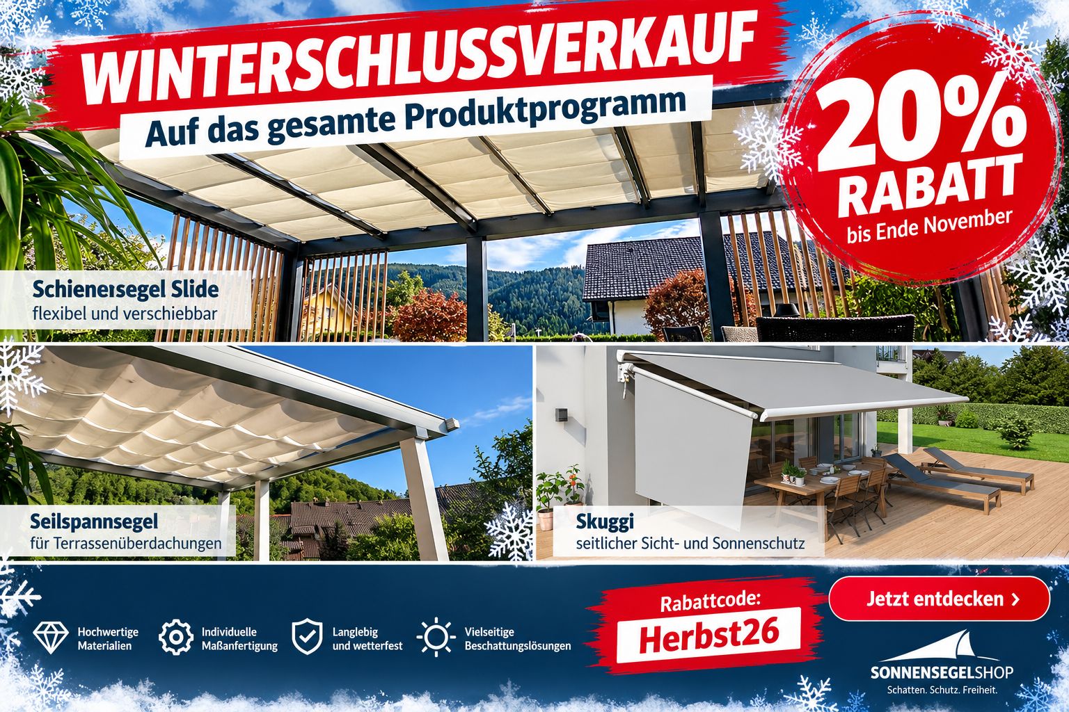Winterschlussverkauf 2026 - 20 Prozent Rabatt auf das gesamte Produktprogramm. Rabattcode Herbst26.